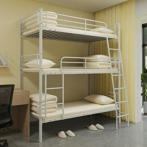 Bellemave Triple Bunk Beds Twin-Over-Twin-Over-Twin, Heavy Duty Metal Triple Beds Can Disassembled into 3 Beds, 3 Bunk Bed Frame with Under-bed Space for Dorm Guest Room (White)