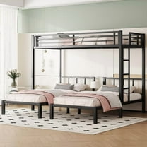 Bellemave Twin over Twin and Twin Metal Triple Bunk Bed Frame with Storage Shelf Space Heavy Duty Triple Bunk Bed with Guardrails & Ladder 3 Bunk Beds for Teens, Black