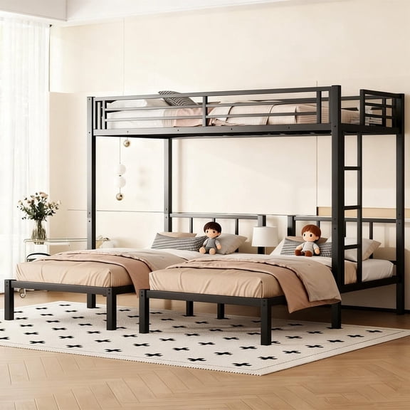 Bellemave Twin Over Twin Over Twin Bunk Bed Metal Triple Bunk Bed with Storage 3 Bunk Beds for Teens,  Detachable Bunk Bed for 3, Black