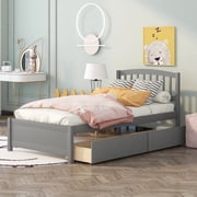 Bellemave Twin Bed Frame with 2 Storage Drawers, Wood Platform Beds with Headboard, Modern Storage Bed for Bedroom Grey