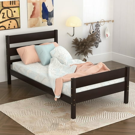 Bellemave Twin Bed Frames,Wood Platform Bed with Headboard and Footboard, Twin Size Sleigh Bed with Wood Slat Support, No Box Spring Needed (Espresso)