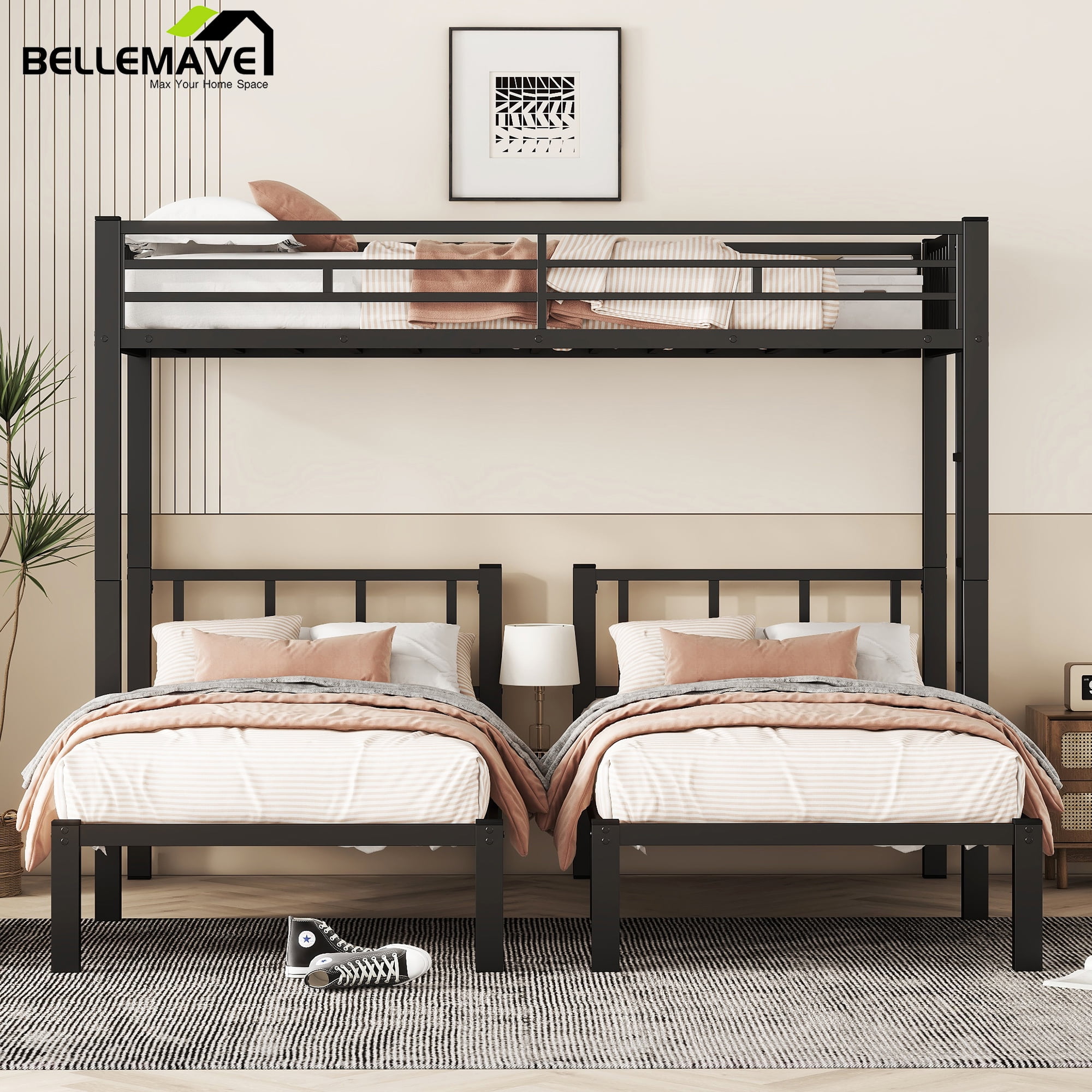 Bellemave Twin over Twin and Twin Bunk Bed Frame Noise Reduced Metal