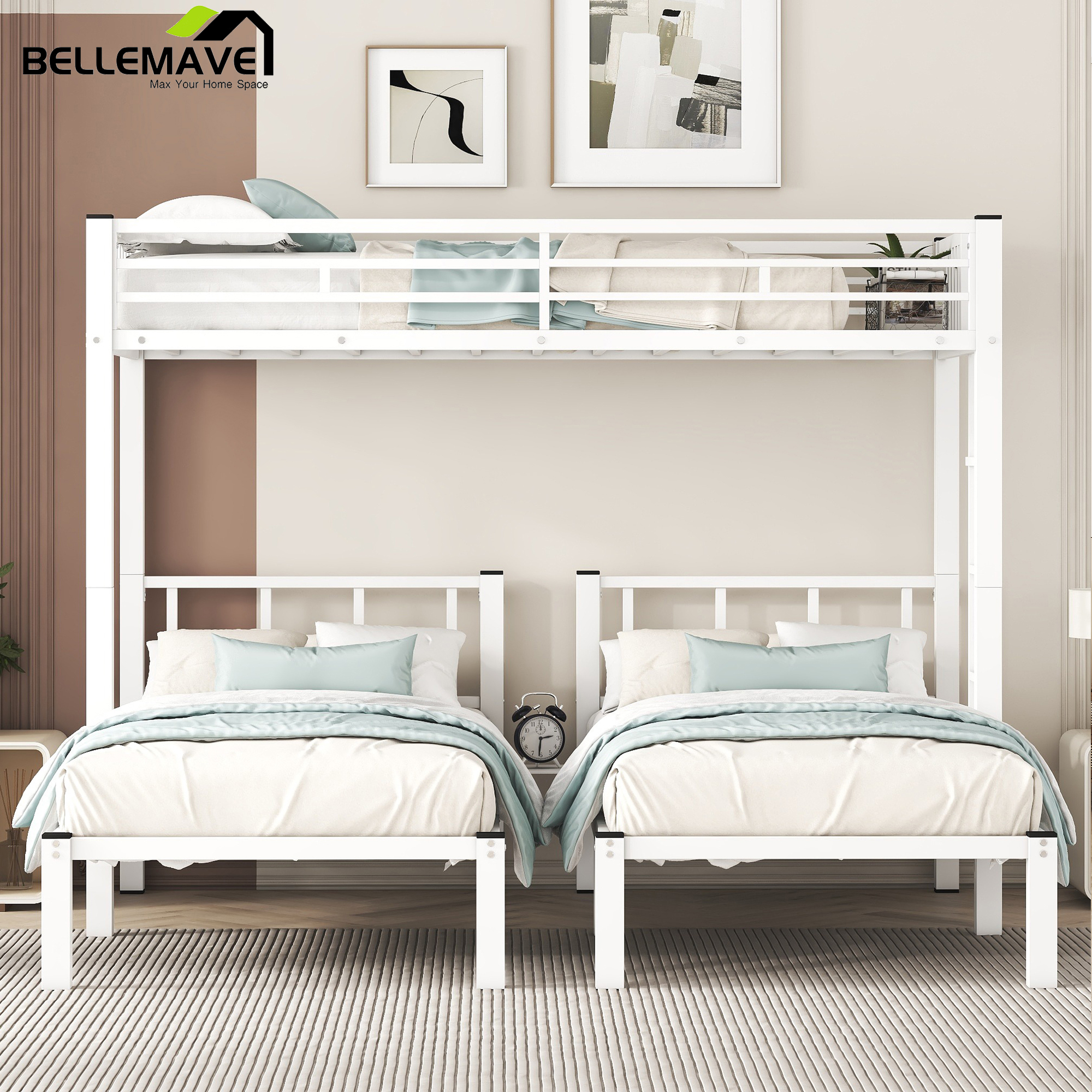 Bellemave Twin over Twin and Twin Bunk Bed Frame Noise Reduced Metal