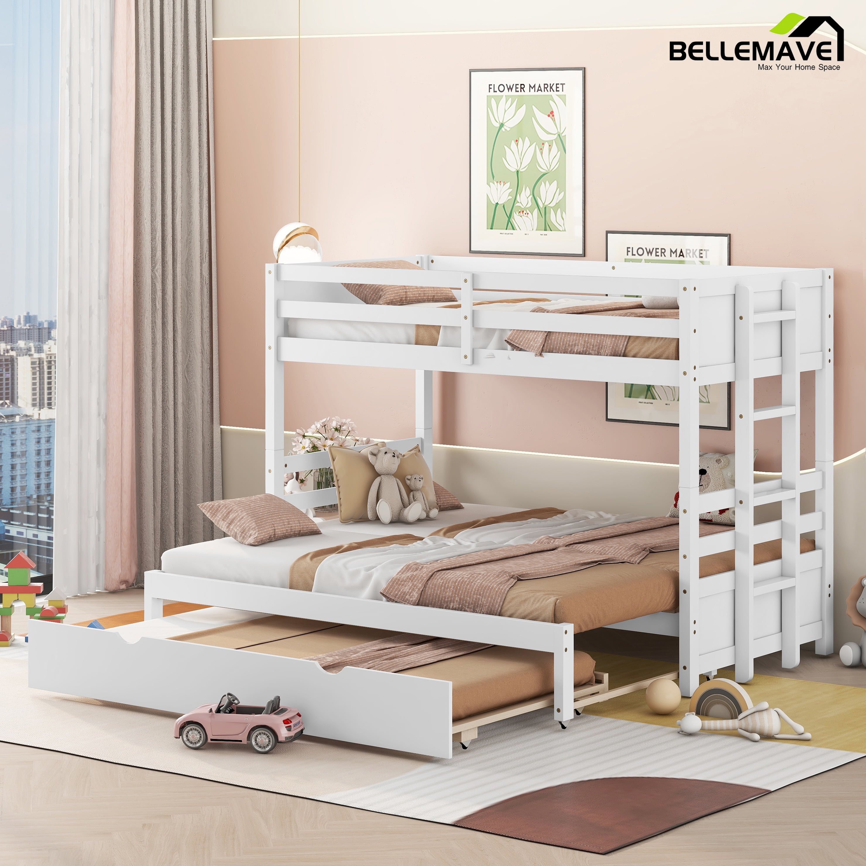 Bellemave Twin over Twin Bunk Bed with Trundle Convertible Bunk Bed ...