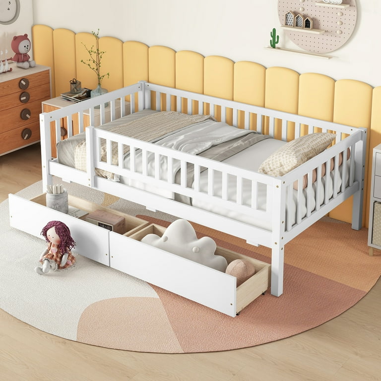 Low twin bed with rails outlet