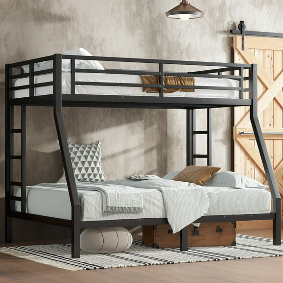 Bellemave Twin  Over Full Bunk Bed, Metal Bunk Beds Frame with Guardrail & Ladders, Space Saving No Box Spring Needed Design for Small Room & Dorm, Noise Reduced, Black
