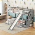 thumbnail image 1 of Bellemave Twin Over Full Bunk Bed with Slide and Stairs, Wood Low Bunk Bed with Fence and Door, Floor Bunk Bed Twin Over Full Size for Teens（Gray), 1 of 8