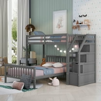 Bellemave Twin Over Full Bunk Beds with Stairs, Wooden Storage Stairway Bunk Beds Can be Divided into Loft Beds and Platform Bed, No Box Spring Needed (Grey)