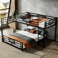 thumbnail image 1 of Bellemave Twin over Full Size Bunk Bed L-shaped Metal Low Bunk Bed with Guardrails and Ladder Junior Floor Bunk Bed Frame  (Black), 1 of 10
