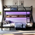 thumbnail image 1 of Bellemave Twin XL over Queen Metal Bunk Bed with Storage Bookcase & LED Lights, Heavy Duty Bunk Bed with Ladder & Safe Guardrails, Space-saving BunkBed with Heaboard for Bedroom, Black, 1 of 11