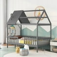 thumbnail image 1 of Bellemave Twin House Bed, Twin Size Wood Bed Frame with Roof and Fence, Montessori Beds Frame, No Box Spring Needed (Gray), 1 of 9