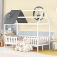 thumbnail image 1 of Bellemave Twin House Bed, Twin Size Wood Bed Frame with Roof and Fence, Montessori Beds Frame with Slats, No Box Spring Needed (White+Gray), 1 of 9