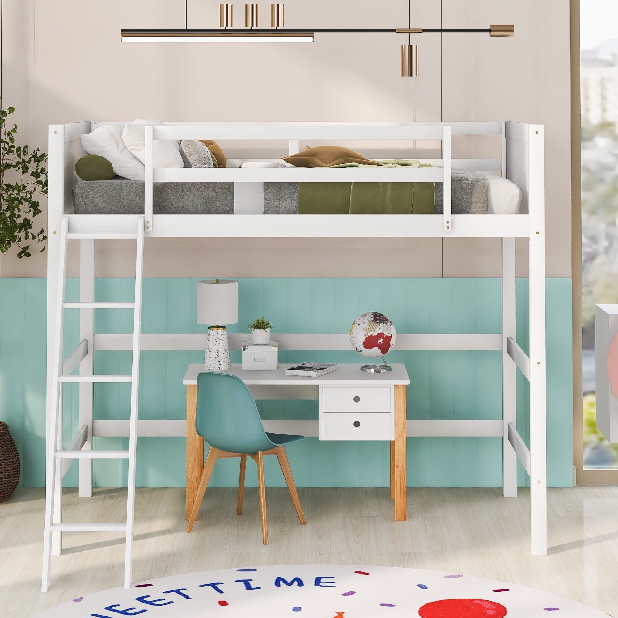 Bellemave Twin Loft Bed with Slanted Ladder Space Saving Twin Wooden