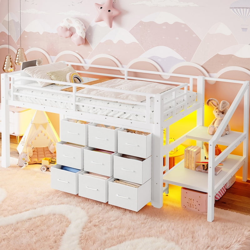 Bellemave, Twin Loft Bed with Stairs and Storage, No Box Spring