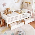 thumbnail image 1 of Bellemave Twin Montessori Bed with Storage Drawers and Guardrail, Wood Twin Size Low Profile Floor Bed Frame with Door, Daybed with Fence and Slat Support, White, 1 of 7