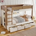 thumbnail image 1 of Bellemave Twin Over Twin Bunk Bed with 4 Storage Drawers and Wardrobe, Solid Wood Kids Bunk Beds Frame with Shelf, No Box Spring Needed (Beige & Natural), 1 of 9