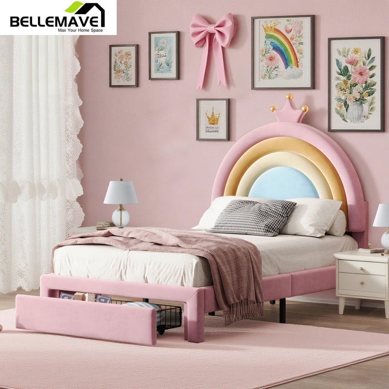 Yoneston Metal Twin Bed Frame with Wood Headboard, Retro