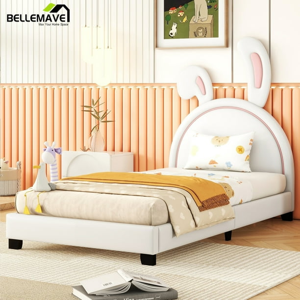 Bellemave Twin PU Leather Upholstered Platform Bed with Bunny