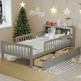 thumbnail image 1 of Bellemave Twin Size Bed with 2 Drawers and Fence Rails, Twin Platform Beds Frame with Bookcase Storage Headboard, Wood Space Saving Storage Bed, No Box Spring Needed (Gray), 1 of 8