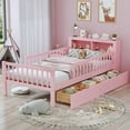 thumbnail image 1 of Bellemave Twin Size Bed with 2 Drawers and Fence Rails, Twin Platform Beds Frame with Bookcase Storage Headboard, Wood Space Saving Storage Bed, No Box Spring Needed (Pink), 1 of 8