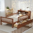 thumbnail image 1 of Bellemave Twin Size Bed with 2 Drawers and Fence Rails, Twin Platform Beds Frame with Bookcase Storage Headboard, Wood Space Saving Storage Bed, No Box Spring Needed (Walnut), 1 of 8