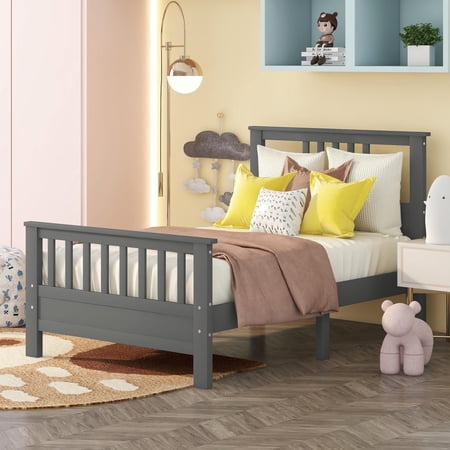 Bellemave Twin Size Bed Frame, Wood Platform Bed with Headboard and Footboard for Teens Adults (Grey)