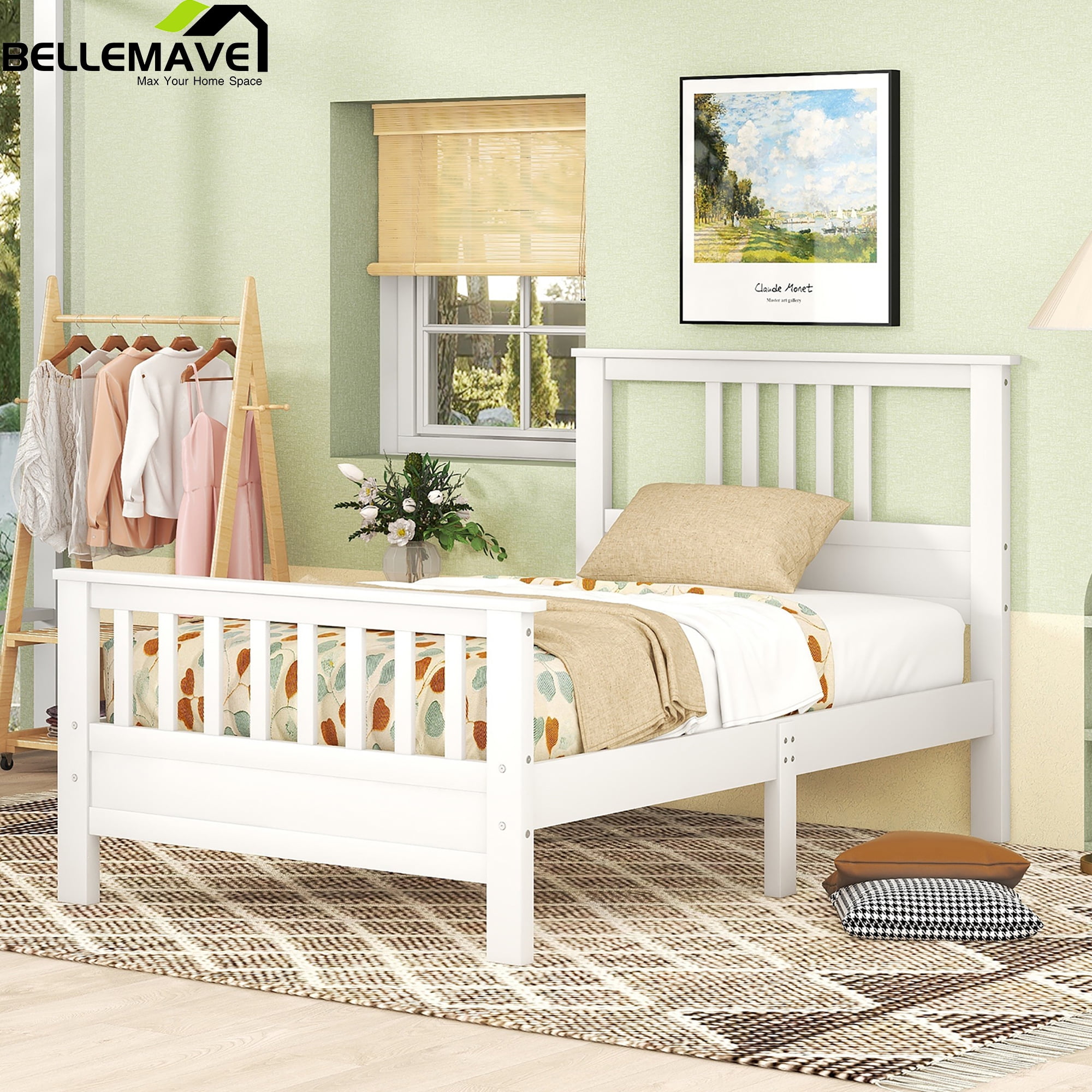 Bellemave Twin Size Bed Frames with Headboard and Footboard, Wood Twin