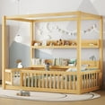 thumbnail image 1 of Bellemave Twin Size Canopy Bed with Rails, Solid Wood Montessori Bed with Storage Shelves, Twin Floor Beds Frame with Fence and Slats, No Box Spring Needed (Natural), 1 of 8