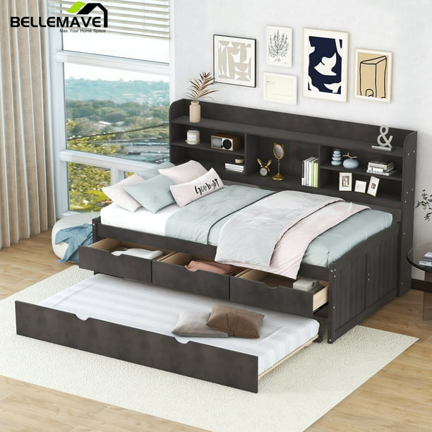 Bellemave Twin Size Captain Bed with Drawers And Trundle Twin Storage ...