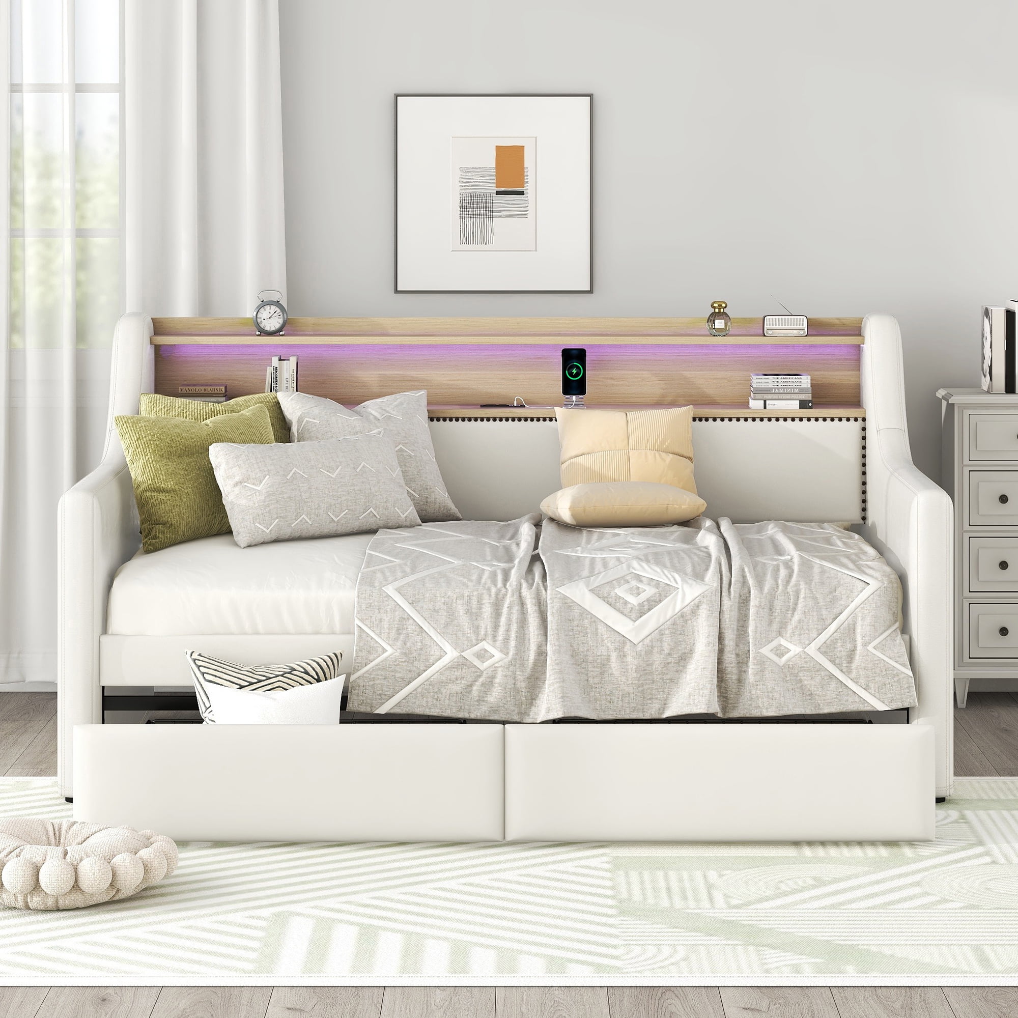 Bellemave Twin Size Daybed with 2 Drawers,Upholstered Daybed with