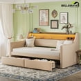 thumbnail image 1 of Bellemave Twin Size Daybed with Storage Drawers PU Leather Upholstered Daybed Frame with Charging Station and LED Lights Twin Sofa Bed with Shelf, Nailhead Trim and Wood Slats, Beige, 1 of 13