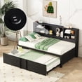 thumbnail image 1 of Bellemave Twin Size Daybed with Trundle and Storage Headboard, Metal Captains Beds Frame with USB Charging Port, Twin Trundle Platform Bed with Bookcase, No Box Spring Needed （Black）, 1 of 7