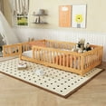 thumbnail image 1 of Montessori Bed with Rails, Twin Size Floor Bed with Door & Slats Support, Wood Playhouse Bed with Fence, No Box Spring Needed,Natural, 1 of 8