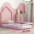 thumbnail image 1 of Bellemave Twin Size Floor Bed with House-shaped Headboard and Fence Twin Montessori Floor Bed Frame with Fence Twin House Bed Low Floor Bed, Pink, 1 of 10