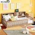 thumbnail image 1 of Bellemave Twin XL Size Floor Bed with Storage Cabinet Twin XL Wood Bed Frame with Headboard and Guardrails Twin XL Storage Bed Frame with Charging Station Low Floor Bed, Natural, 1 of 7