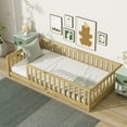 thumbnail image 1 of Bellemave Twin Size Floor Beds, Wood Montessori Bed with Fence Railings & Support Slats, No Box Spring Needed (Natural）, 1 of 8