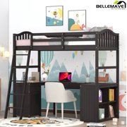 Bellemave Twin Size High Loft Bed with Desk and Drawers for Kids,Wooden Loft Bed Frame with Bookcase Shelves and Storage Cabinet for Kids,Teens,Adults,Espresso