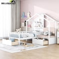 thumbnail image 1 of Bellemave Twin Size House Bed with Fence, Wireless Charging and Drawers Twin Storage Platform Bed with Upholstered Bench and LED Lights L-shaped Wooden House Bed for Teens, White, 1 of 12