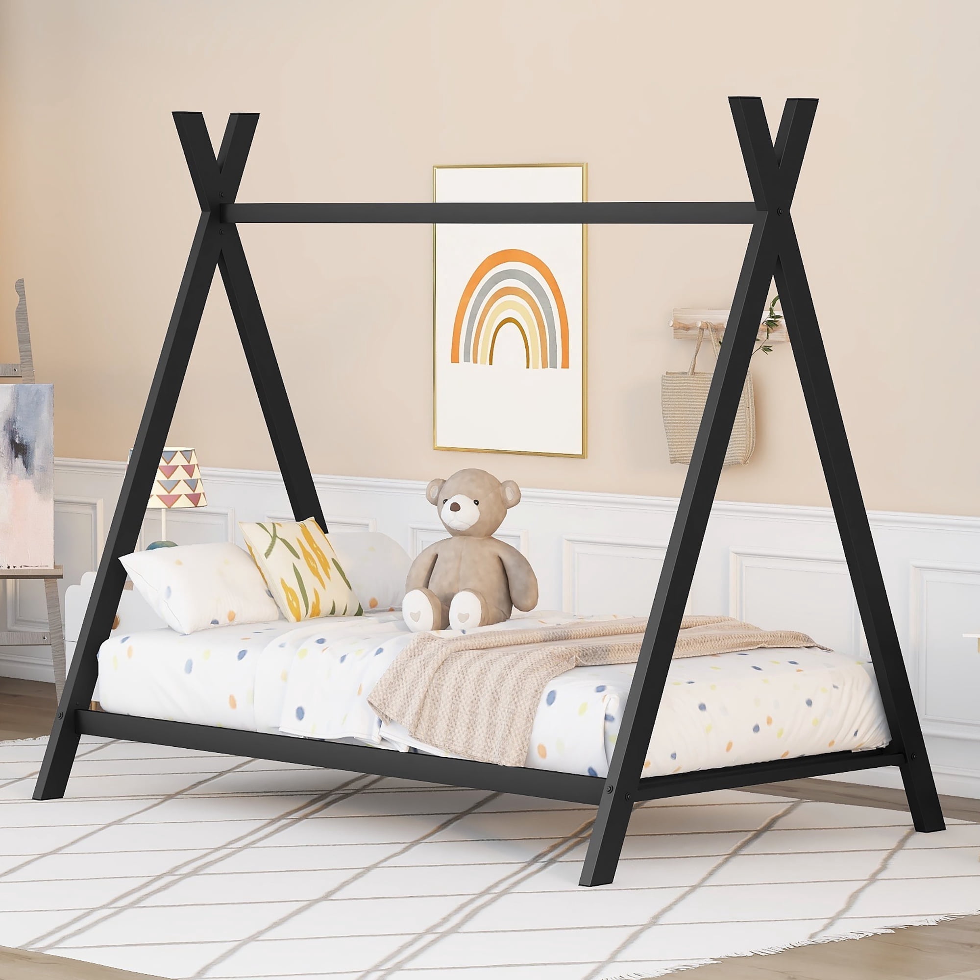 Bellemave Twin Size House Bed, Metal Triangle Bed Frame for Kids, Twin ...