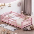 thumbnail image 1 of Bellemave Twin Floor Bed with Safety Guardrails, Montessori with Rails and Openings, Twin Size Bed Frame with Fence and Slats, No Box Spring Needed（Pink), 1 of 9