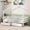 thumbnail image 1 of Bellemave Twin Size House Bed with Storage Drawers Playhouse Platform Bed Wooden House-shaped Bed Frame with Fence Guardrail (Twin size, White), 1 of 13