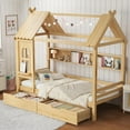 thumbnail image 1 of Bellemave Twin Size House Bed with Storage Drawers, Wooden Montessori Bed with Shelves and Fence Rails, Twin Bed Frame with Window for Bedroom, No Box Spring Needed,Natural, 1 of 8