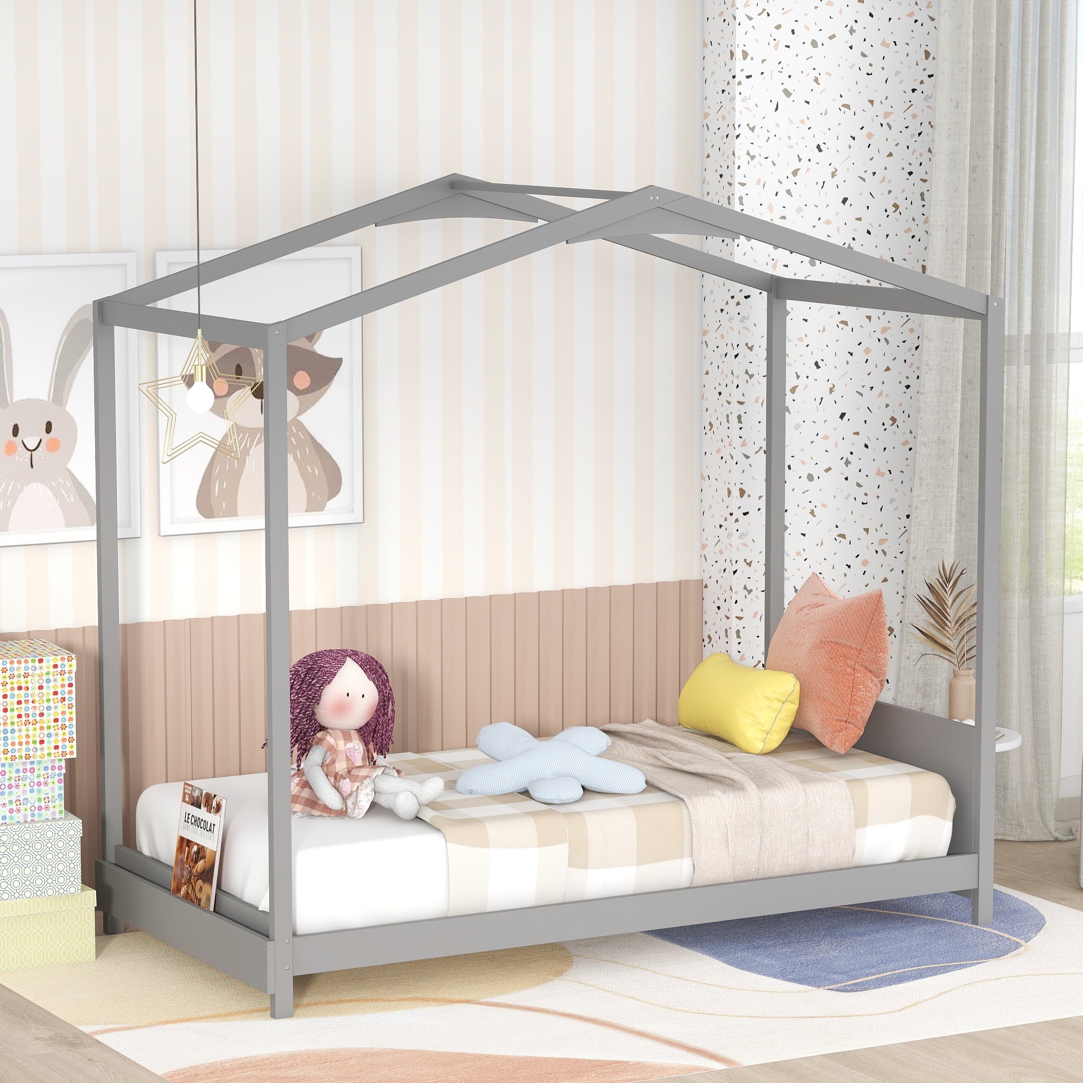 Floor bed cheap with headboard