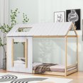 thumbnail image 1 of Bellemave Twin Size House Floor Bed , Wood Montessori Bed With Roof and Window, Wood Montessori BedAntique White）, 1 of 13
