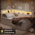 thumbnail image 1 of Bellemave Twin Size LED Daybed with Trundle Linen Upholstered Daybed Frame with Charging Station and LED Lights Twin Sofa Bed with Storage and Backrest, No Box Spring Needed, Beige White, 1 of 11