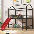 thumbnail image 1 of Bellemave Twin Size Metal Loft Bed Frame with Slide, House Bed With Roof & Two-sided writable, Twin House Bed with Storage, No Box Spring Needed, Black and Red, 1 of 9