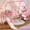 thumbnail image 1 of Bellemave Twin Size Loft Bed with Slide and Stairs, Metal House Bed with Storage Shelves, Playhouse Beds Frame with Large Space Underneath for Kids Teens（Pink), 1 of 8