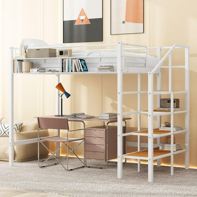 Bellemave Twin Size Loft Bed with Storage Stairs, Metal Twin Loft Bed