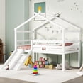 thumbnail image 1 of Bellemave Twin Size Low Loft House Bed Frame with Slide and LadderHouse Bed With Roof and Guardrails Junior Loft Bed Solid Wood Bed, No Box Spring Needed, White, 1 of 10