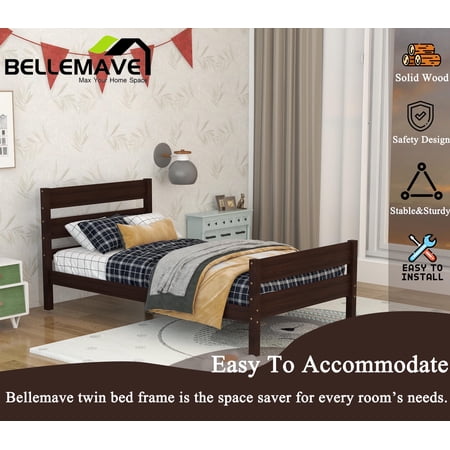 Bellemave Twin Size Pine-Wood Bed Frame With Classic Headboard and Footboard,No Box Spring Needed,Espresso